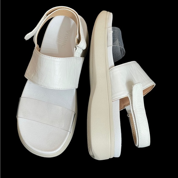 Vionic Karleen Wedge Sandals - Leather ivory white size 9 - Picture 6 of 12